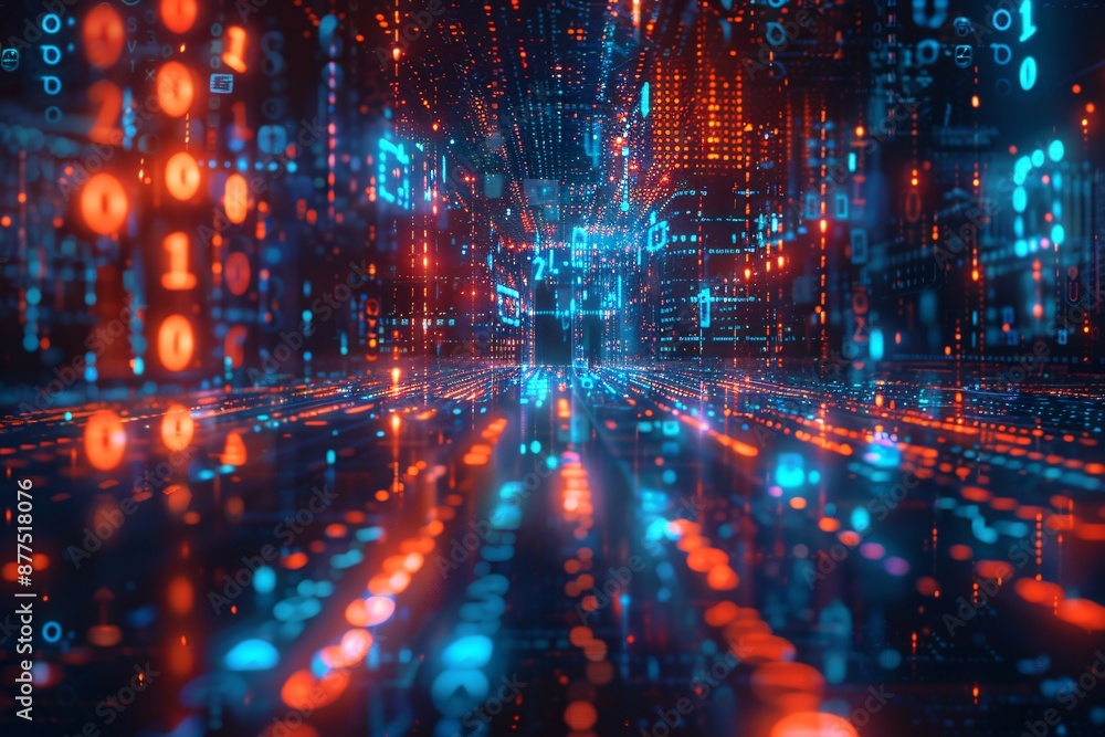 Poster futuristic digital data stream in a virtual reality environment