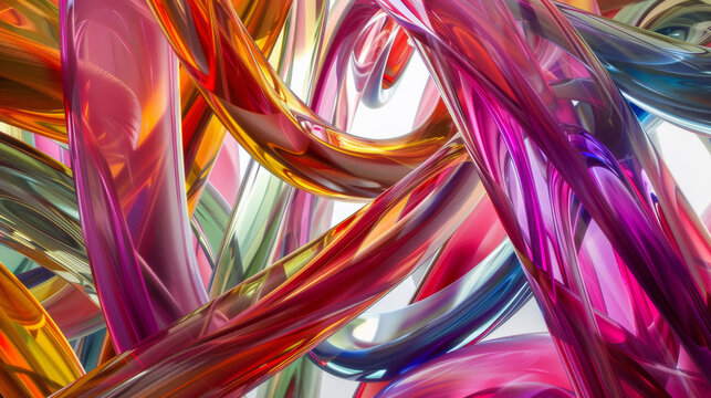 A vivid mix of swirling, glass-like tubes in vibrant colors forming an intricate, abstract pattern.