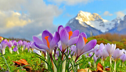 Spring purple crocus flower.