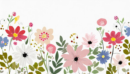 Dainty Abstract flower Bright and cute colors pattern, simple, neutral flowers on white background Seamless pattern of elegant, dainty, neutral watercolor floral for fabric, home decor, and wrapping