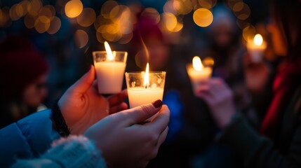 Close-up view of a person's hands holding a lit candle
