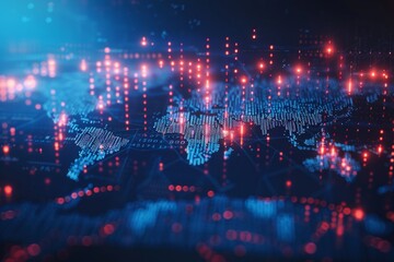 abstract colorful gloing futuristic virtual map background, hologram of candlesticks from the cryptocurrency market