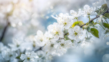 Spring. Blossoming tree brunch with white flowers