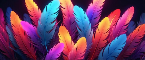 group of beauty colorfull glow feather background