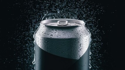 A can of a soda is being sprayed with water, AI