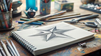 A hand-drawn star in a sketchbook