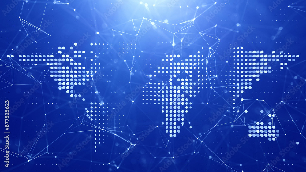 Poster conceptual world map on digital artificial intelligence cyberspace network illustration background.