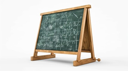 a chalkboard with math equations, classroom tool, realistic rendering, isolated on white background