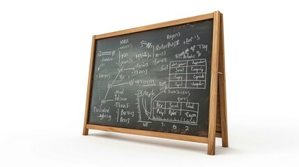 a chalkboard with math equations, classroom tool, realistic rendering, isolated on white background