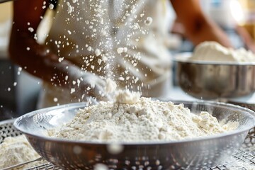 Flour Being Sifted in a Busy Kitchen