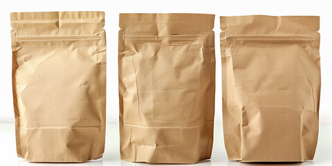 Folded paper bag with handle isolated on white background