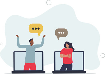 Remote work team meeting, online communication and business discussion,flat design.illustration with people.