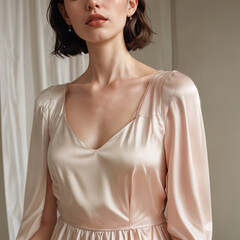 Sexy Model Woman satin dress