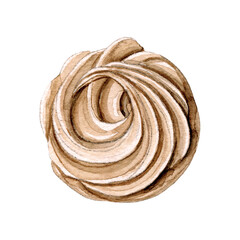 One round chocolate creamy candy isolated on white background. Watercolor hand drawn illustration