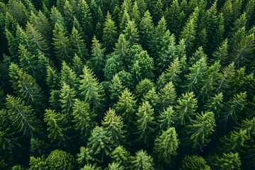 Fototapeta premium Aerial View of Dense Evergreen Forest