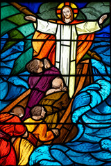 Miracle of Jesus: the storm appeased. Christian Bible.Miracle de Jésus : la tempête apaisée. Bible chrétienne.