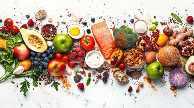 healthy eating balance, a banner showing a variety of healthy foods combined to illustrate the significance of balance and moderation in achieving successful weight loss