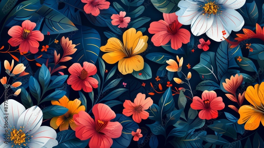 Poster nature-inspired patterns, delightful floral and leaf pattern perfect for adding a joyful and lively 