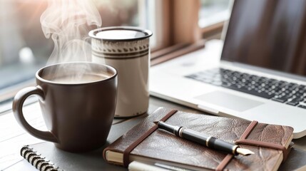 Artistic close-up of a coffee mug with steam