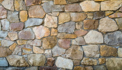Stone work. Masonry made of old stone. Set of stones of different shapes and colors.