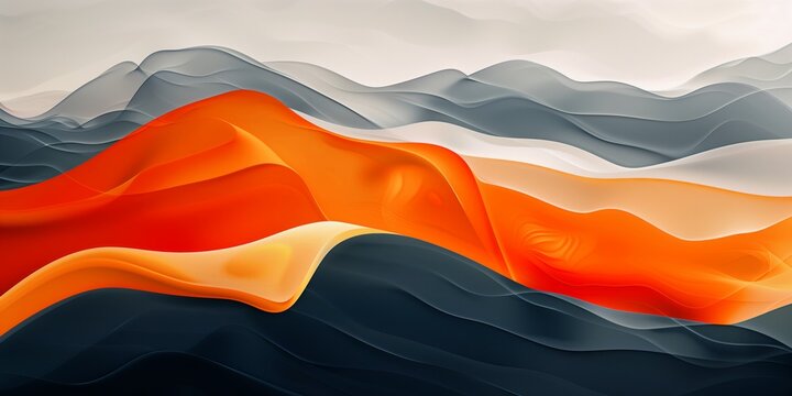 Minimalist wallpaper of the macOS Big Sur design elements with smooth, flowing shapes in vibrant orange and cool gray tones.
