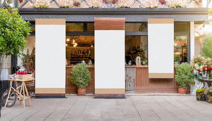 Impressive Three Large Banner Mockups Displayed in Front of a Trendy Coffee Shop