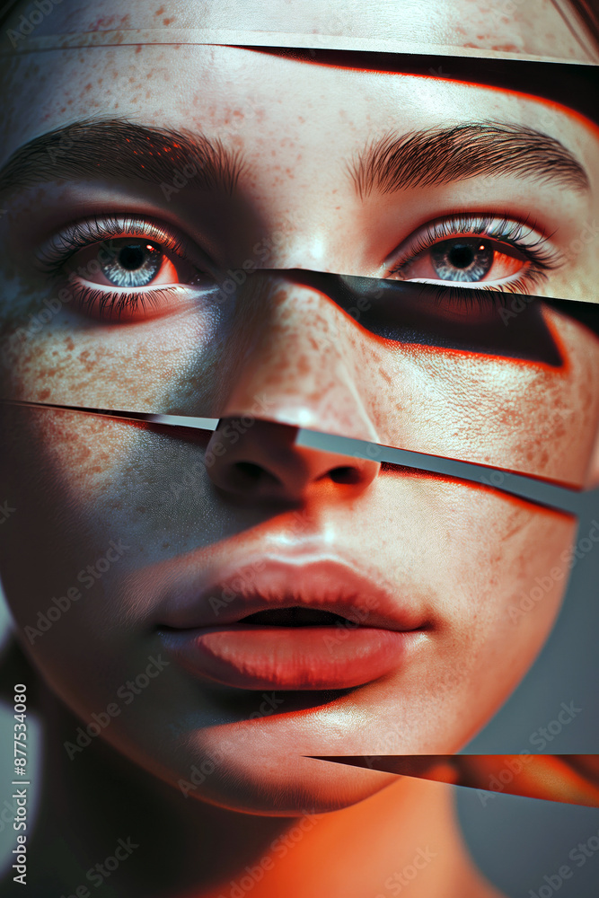 Poster creative illustration of deepfake concept. data synthesis and content creation.