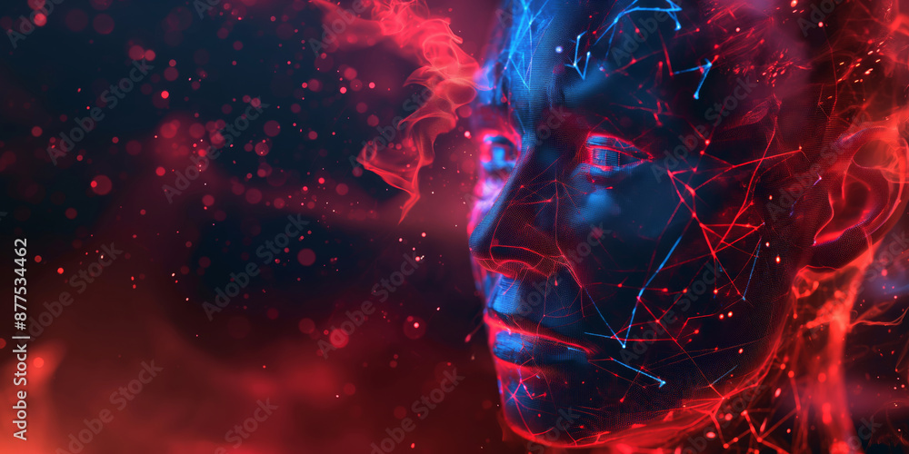 Poster ai machine generating of deep fake and virtual reality. creative illustration of deepfake concept.