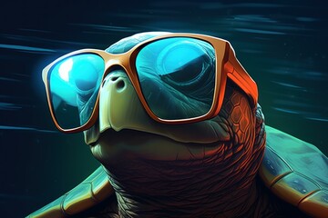 Resilient Turtle cute glasses animal. Crazy head. Generate Ai