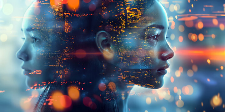 Creative illustration of deepfake concept. AI machine generated deep fake and virtual reality.