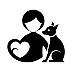 silhouette of a person with a cat and a dog