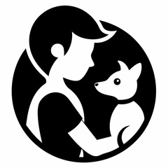 silhouette of a person with a cat and a dog