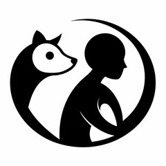 silhouette of a person with a cat and a dog