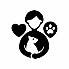 silhouette of a person with a cat and a dog
