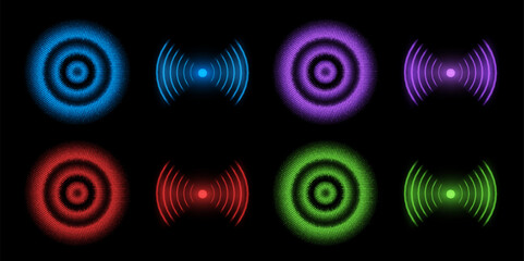 Collection of Wi-Fi waves shining on a dark background.