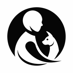 silhouette of a person with a cat and a dog