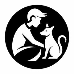 silhouette of a person with a cat and a dog