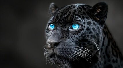 Black and white illustration of a jaguar with blue eyes.