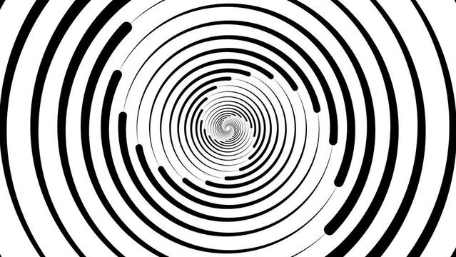 Spiral as circle rotate. Video radial optical illusion. Hypnotic spirals moving. Design for reels shorts poster banner. Horizontal 4K.