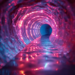 Futuristic Neon Tunnel with Pink Lights