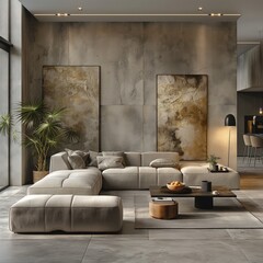 Contemporary Living Room with Neutral Decor and Wall Art