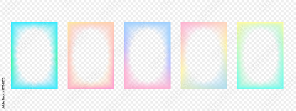 Poster set of transparent rectangular gradient frames with wavy oval inner borders. retro frames with zigza