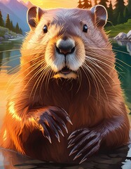 The beaver has a stout body, strong neck, oversized head, short and rounded ears, dexterous hands, webbed feet, and a flat tail.
