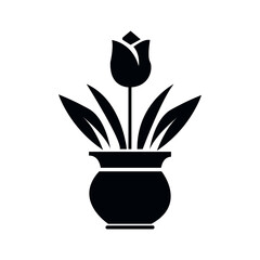 Cute tulip with pot silhouette icon on a white background.