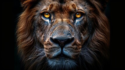 Naklejka premium Isolated image: lion on a black background.