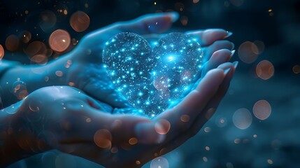 Blue Heart Shape Network in Hands