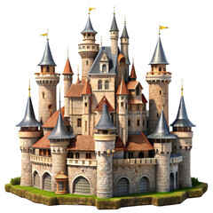 Fototapeta premium Fairytale Castle Illustration, isolated on white background, fantasy, fairytale, architecture, castle , medieval