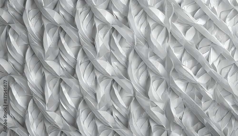 Poster white grey pattern with repeating flat shapes similar to weaving.