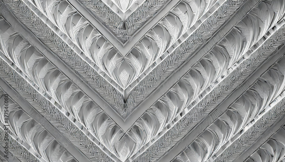 Poster white grey pattern with repeating flat shapes similar to weaving.