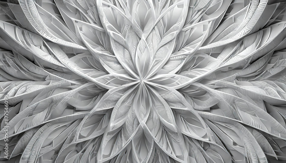 Poster white grey pattern with repeating flat shapes similar to weaving.